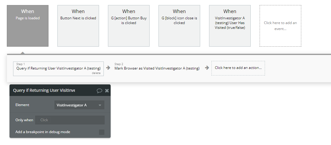 Workflow action → Query If Returning User A Visit Investigator.