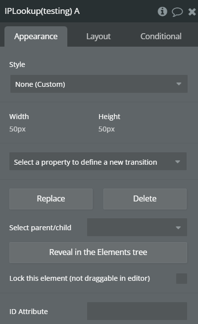 Element properties → IP Lookup.