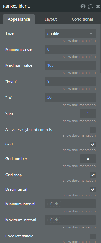 Element properties → RangerSlider.