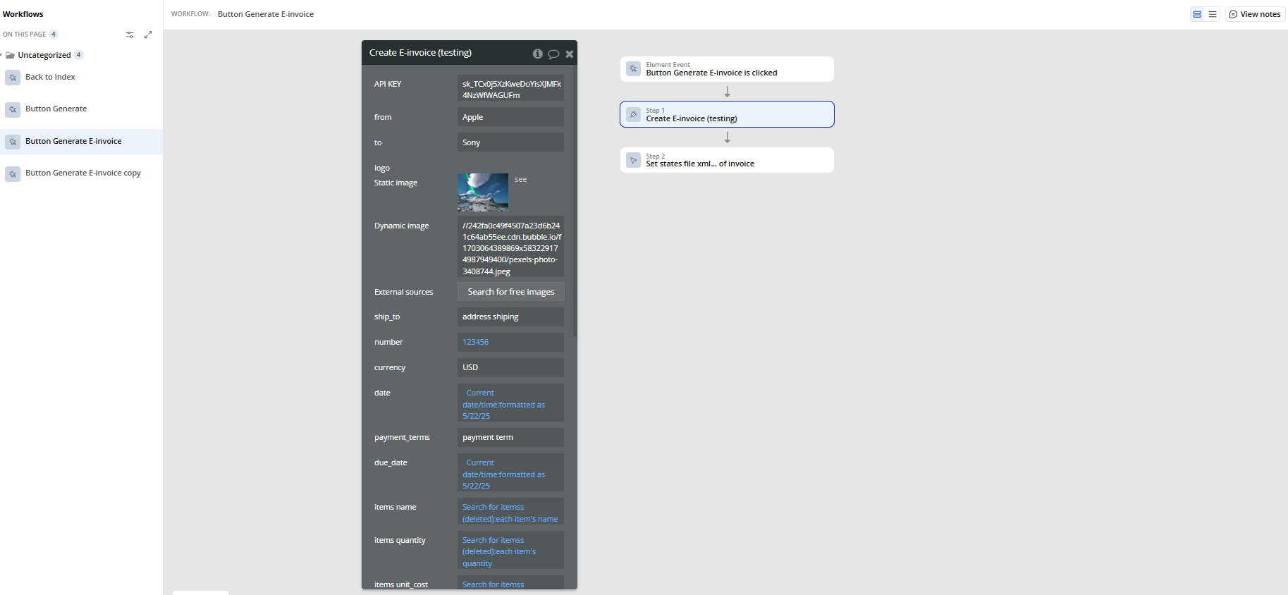Workflow action → Create E-Invoice.