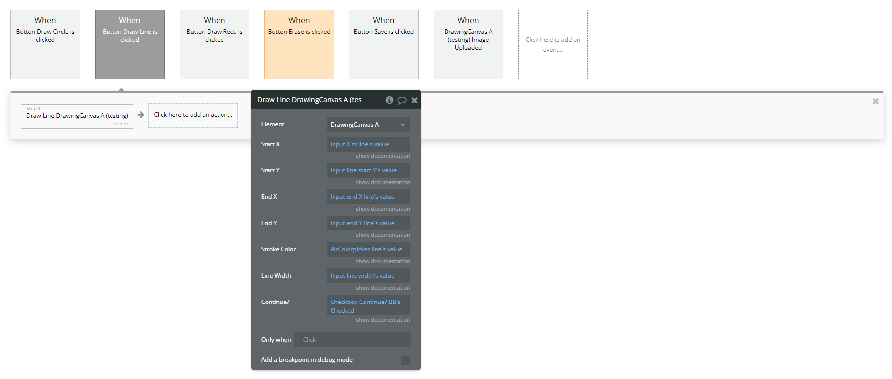 Workflow action → Draw Line A Drawing Canvas.