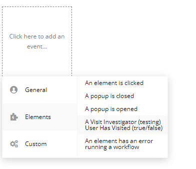 Workflow action → A Visit Investigator User Has Visited (True/False).