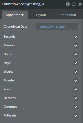 Element properties → Countdown copy.