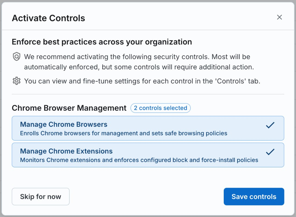 Activate Controls, with Manage Chrome Browsers selected