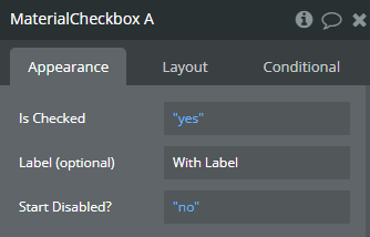 Element properties → Material Checkbox.