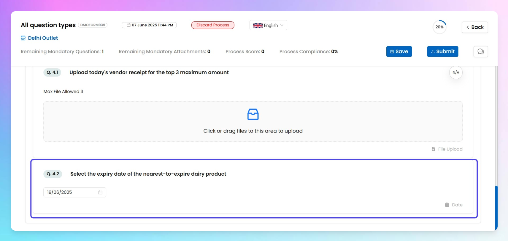 End-user view of the question
