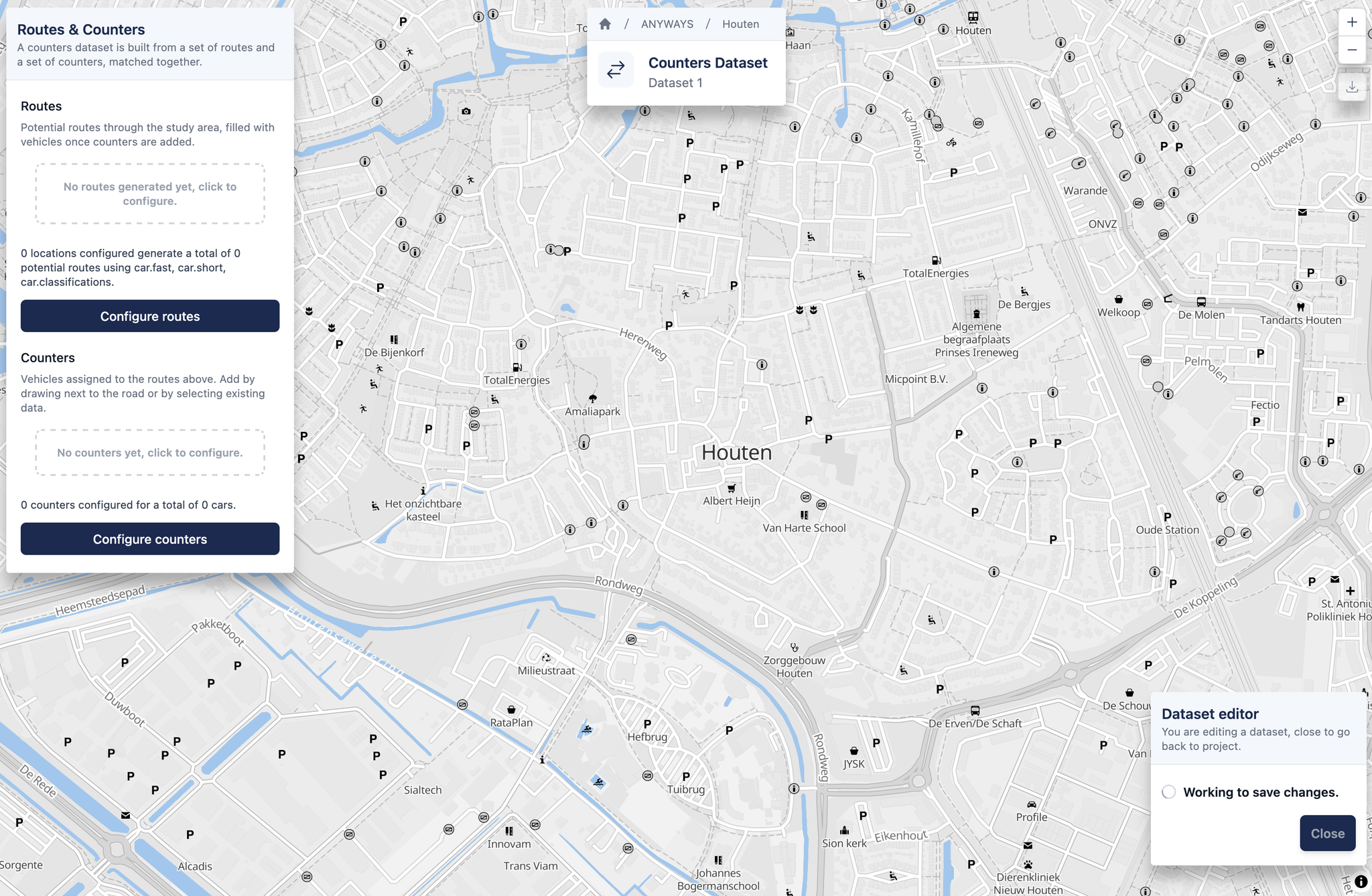 An empty counters dataset with not routes are counters defined yet.