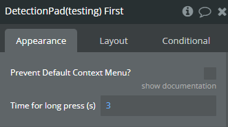 Element properties → Detection Pad.