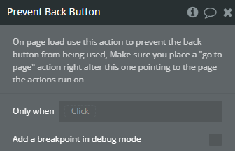 Workflow action → Prevent Back Button.