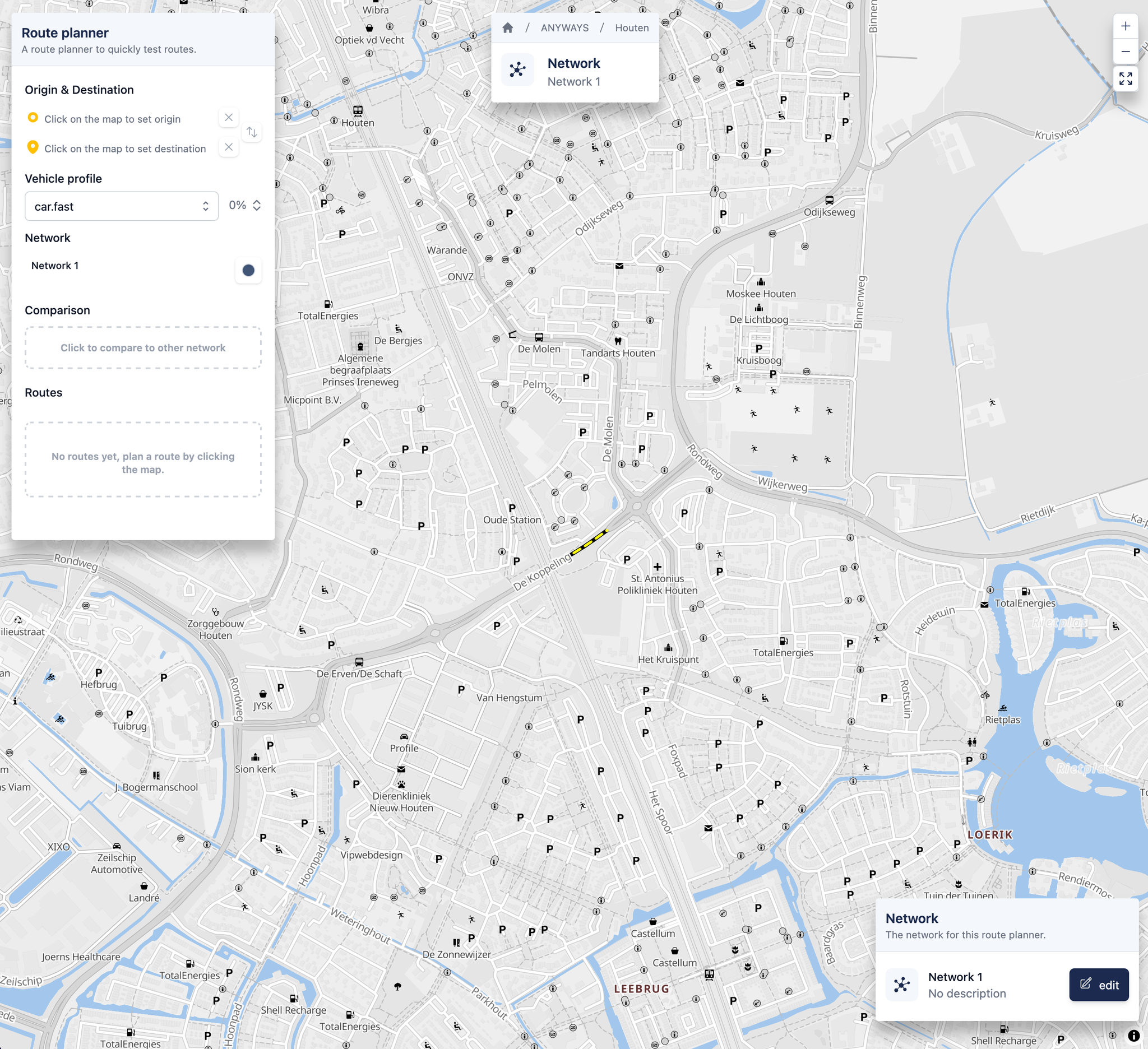 The route planner without any routes.