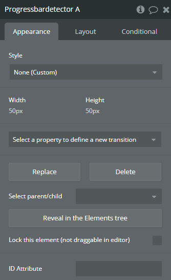 Element properties → Progress bar detector.