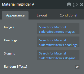 Element properties → Material Img Slider.