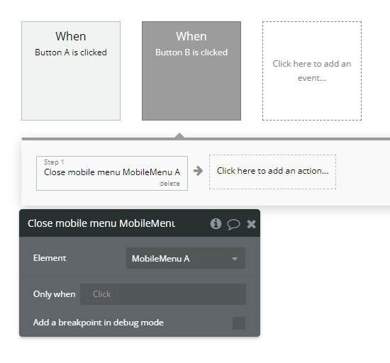 Workflow action → Close Mobile Menu A Mobile Menu.