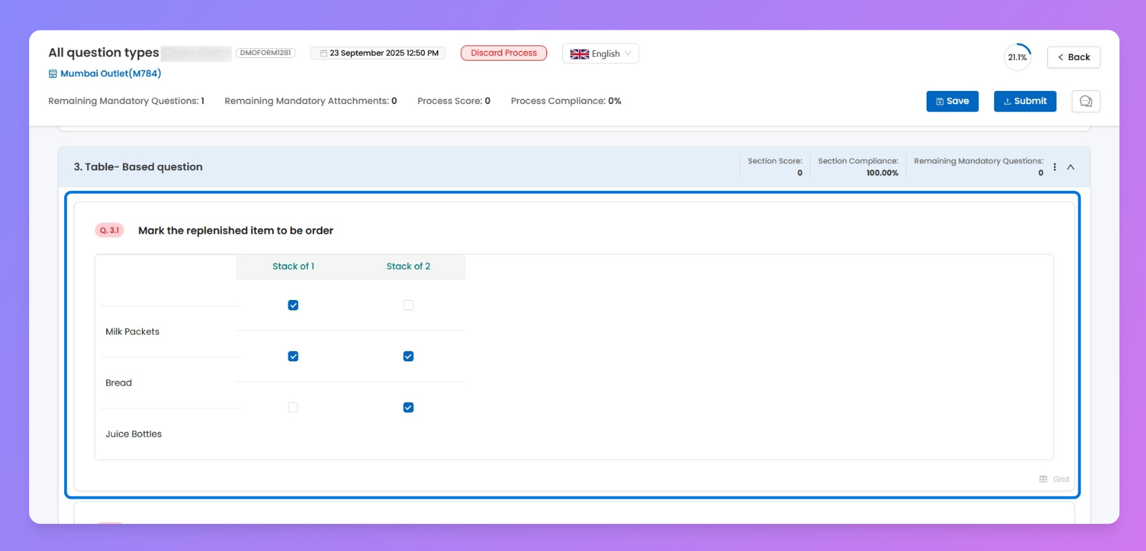 End user view of question