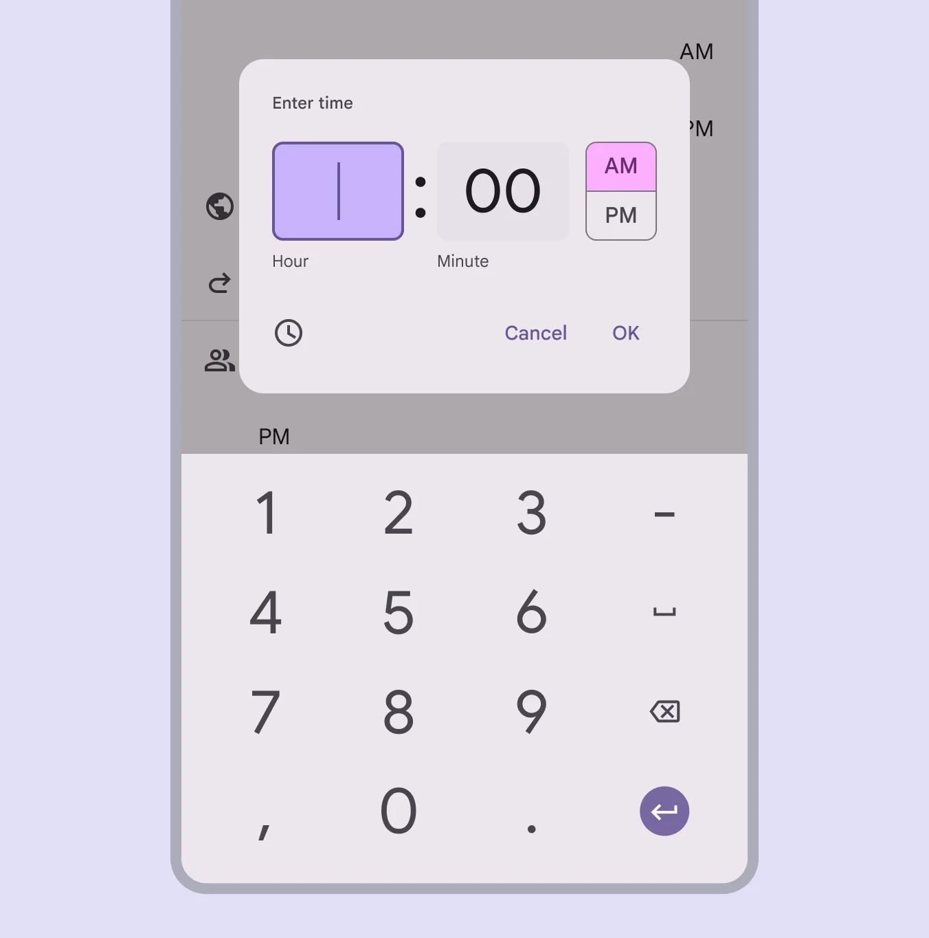  Hour input with keyboard entry