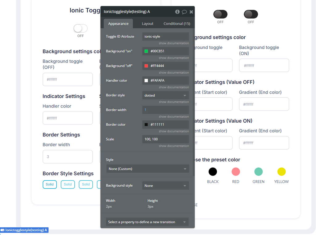 Element → Ionic Toggle Style