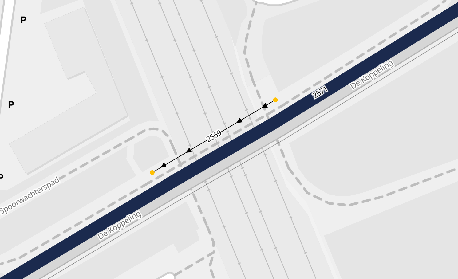 A single traffic count next to a road segment.