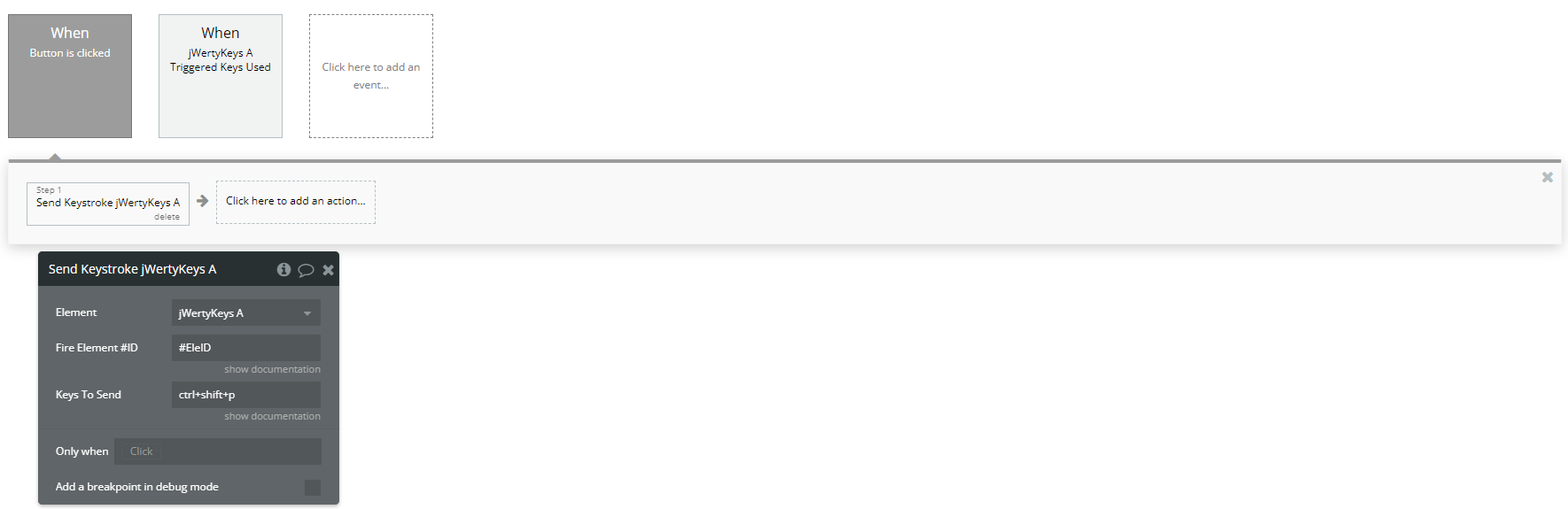 Workflow action → Send Keystroke A JWerty Keys.