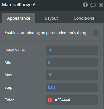 Element properties → Material Range.