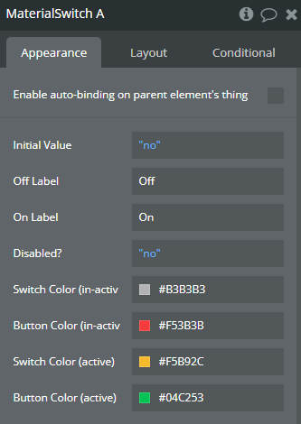 Element properties → Material Switch.