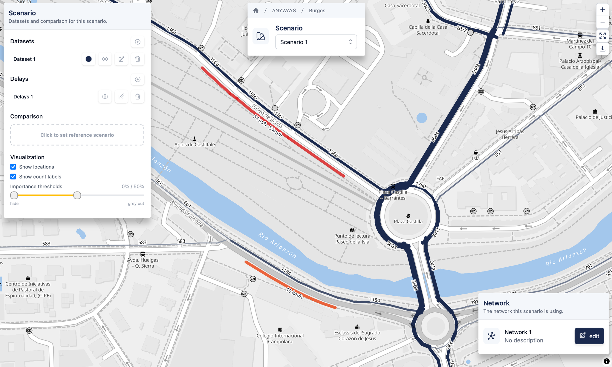 Delays part of a scenario. They are drawn on the map and the assignment/routing takes them into account.