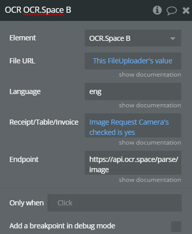 Workflow action → OCR.