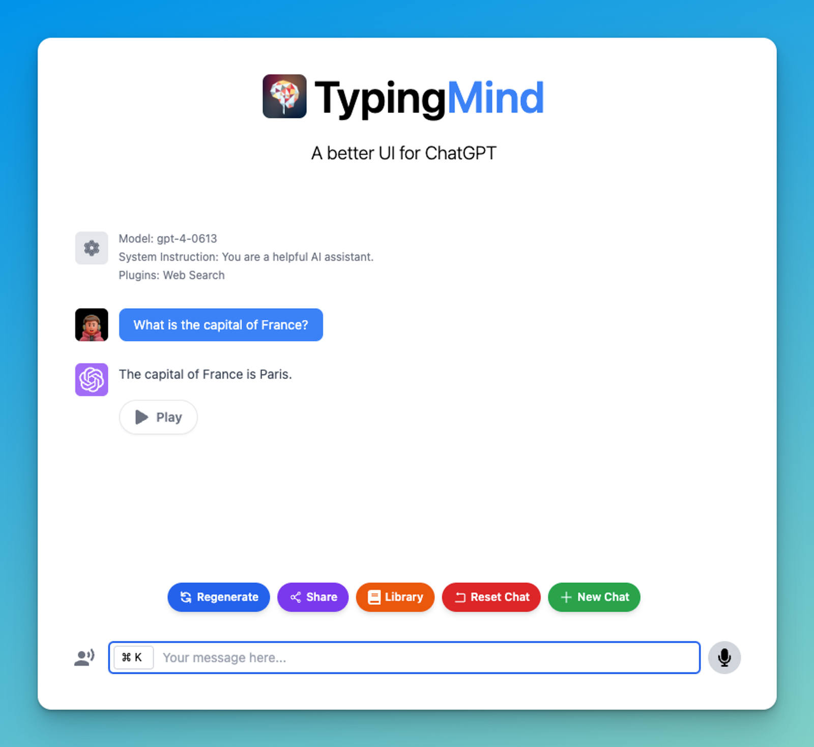 Directly ask any questions on TypingMind