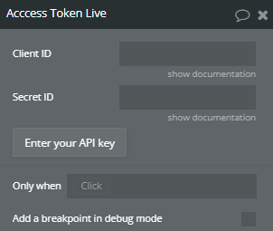 Workflow action → Access Token Live.