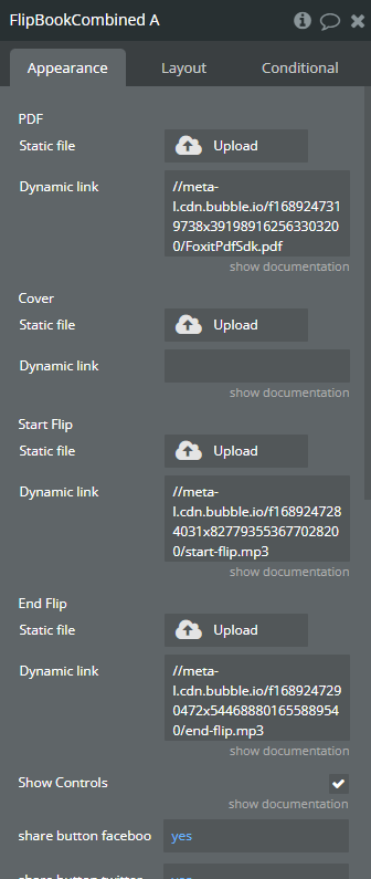 Element properties → Flip Book Combined.