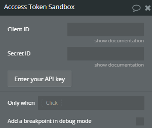 Workflow action → Access Token Sandbox.