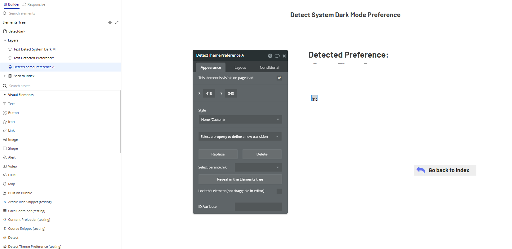 Element → Detect Theme Preference.