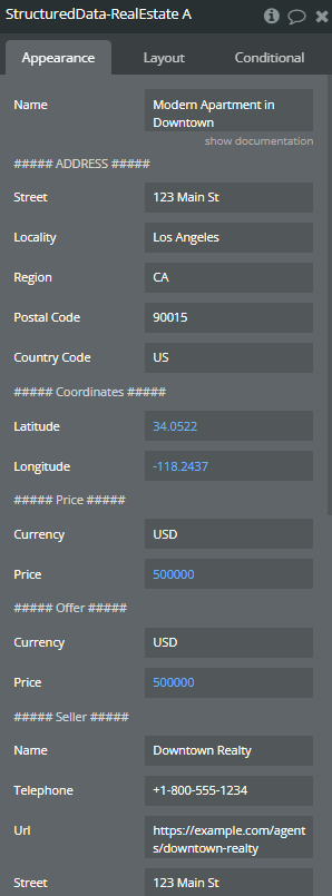 Element properties → Structured Data - Real Estate