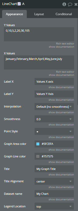Element properties → Line Chart 📈.