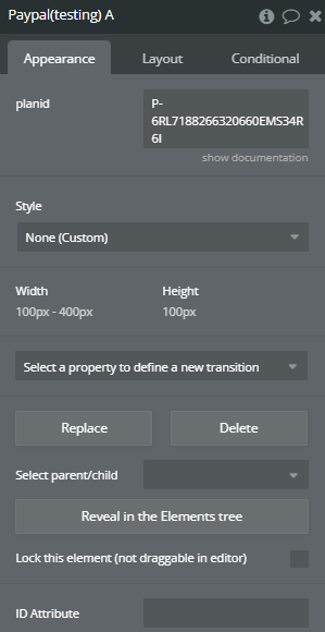 Element properties → Paypal.