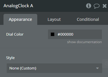 Element Properties → Analog Clock.