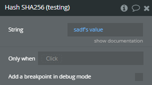 Workflow action → Hash SHA256.