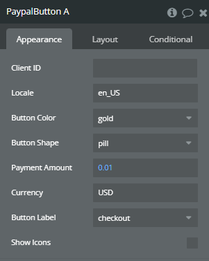 Element properties → Paypal Button.