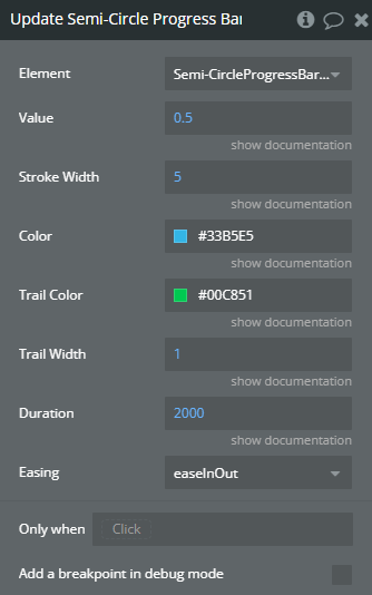 Workflow action → Update Semi-Circle Progress Bar.