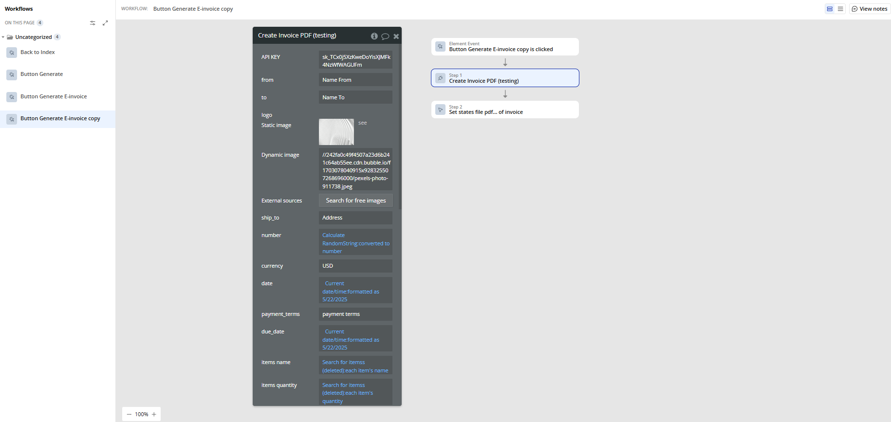 Workflow action → Create Invoice PDF.