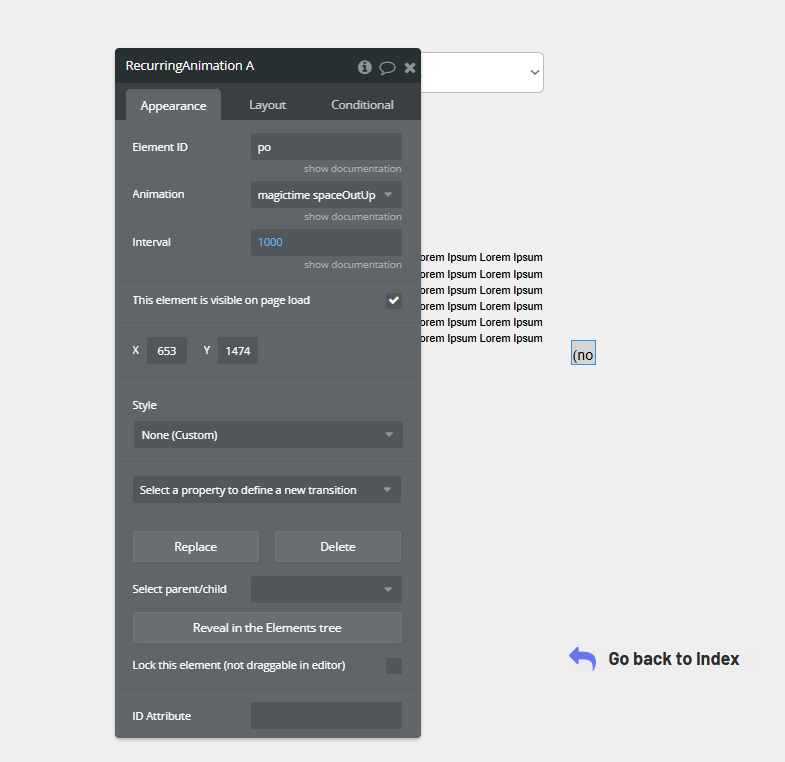 Element → Recurring Animation.