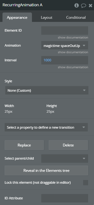Element properties → Recurring Animation.