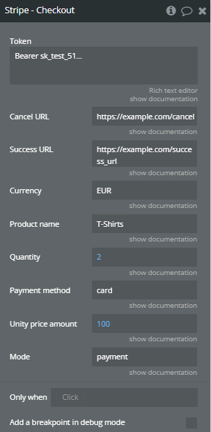 Workflow action → Stripe - Checkout.