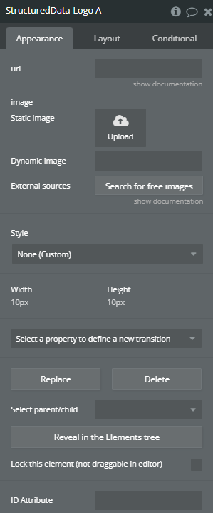 Element properties → Structured Data - Logo.