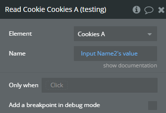 Workflow action → Read Cookie.