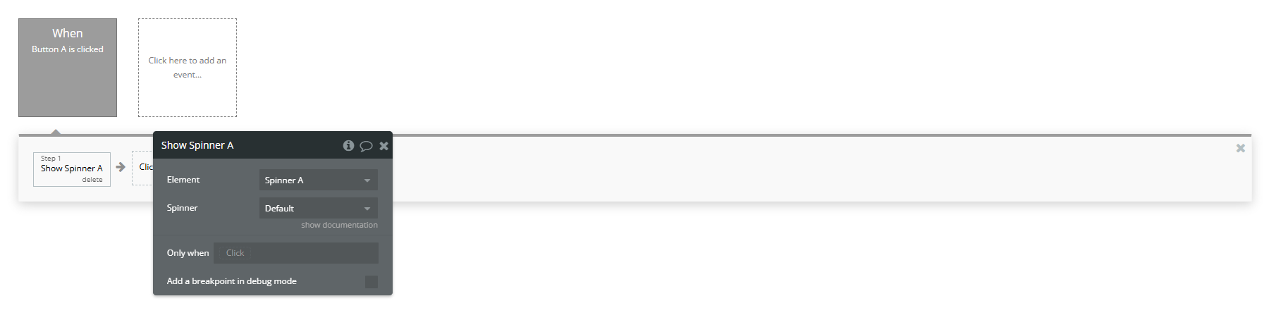 Workflow action → Show A Spinner.