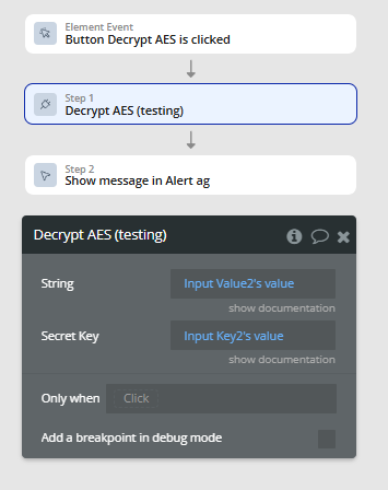 Workflow action → Decrypt AES.