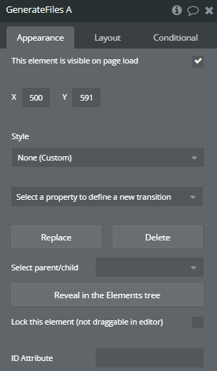 Element properties → Generate Files.