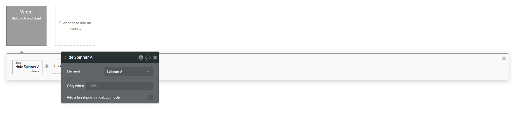 Workflow action → Hide A Spinner.