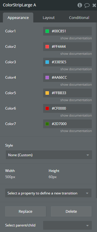 Element properties → Color Strip Large.