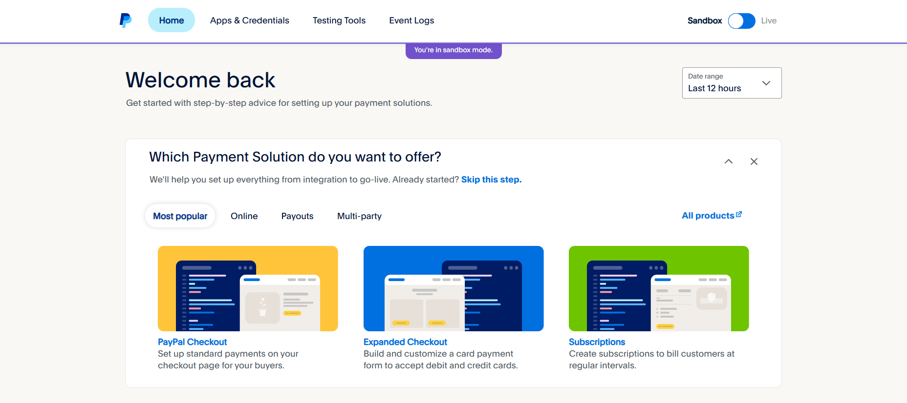 Paypal Developer Dashboard.